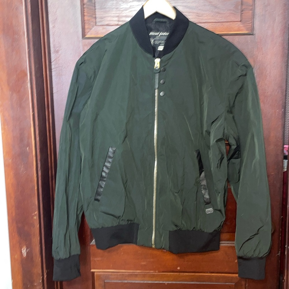 Diesel Green and Black Varsity Bomber Jacket